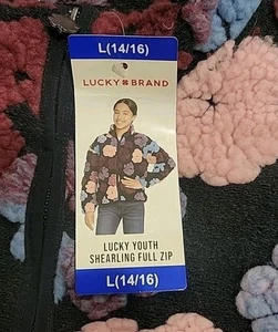 Lucky Brand Youth Shearling Full Zip Girls Fleece Black Floral Size L 14/16 NWT - Picture 1 of 5