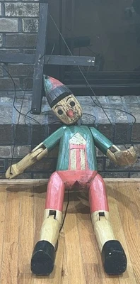 "Marioneta marioneta italiana antigua de madera de Pinocho única (grande) cuerpo 3'3"" de alto" Foto 1 de 4
