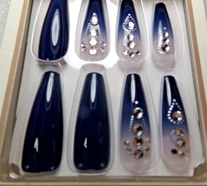 KISS Jewel NÄGEL ZUM AUFKLEBEN Shiny Bling Midnight Blue EXTRA LANGE LÄNGE - Bild 1 von 4
