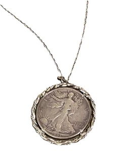 Ciondolo moneta mezzo dollaro argento corda intrecciata argento Walking Liberty 1943 - Foto 1 di 5