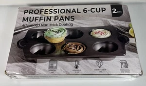 HONGBAKE Professional Set Of 2 6-Cup Muffin Pans Heavy Duty Jumbo Size  - Picture 1 of 4