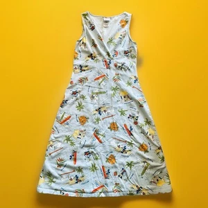 Vintage Disney Tiki Hawaiian Print Surplice Dress Midi Mickey Minnie S - Picture 1 of 5