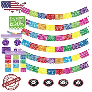 Vibrant 6PC Waterproof Mexican Papel Picado Fiesta Decor - Picture 1 of 9