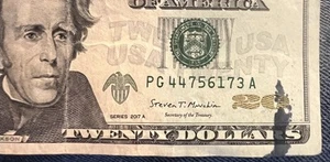 2017A 20 $ Dollar Schein mit doppeltem Farbschmierfehler - Bild 1 von 4