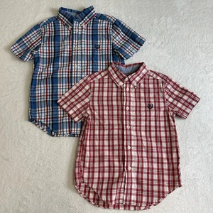 Chaps Kids Boys Shirt Size 4T Red Plaid Button Up Short Sleeve Lot Of 2 - Picture 1 of 8
