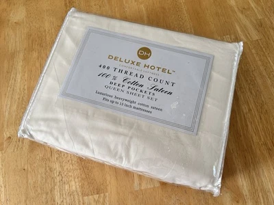 Juego de sábanas Deluxe Hotel 400 Threadcount 100 % algodón satén bolsillo profundo Queen Foto 1 de 4