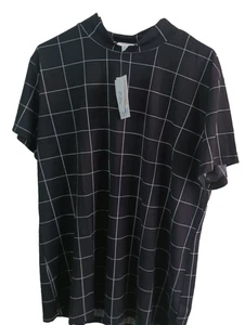 LuLaRoe Damen schwarz-weiß kariertes Kurzarm Oberteil Bluse hochgeschlossen Gr. XL - Bild 1 von 3