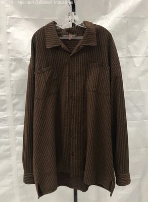 Michael 88 Irvin Men Brown Stripe Casual Button-Down Shirt - Size 5XL - Image 1 of 4