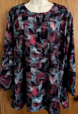 Van Heusen геометрический блузка рулон вкладка рукав туника стиль рубашка женский размер XXL - Изображение 1 из 4