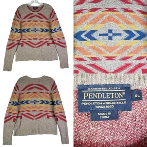 Vintage Pendleton Sweater Mens Size XL Brown Khaki Wool Knit Aztec - Picture 1 of 7