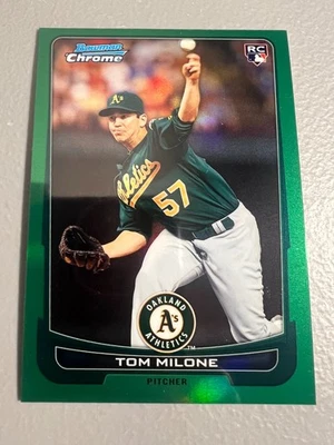 2012 Bowman Chrome - Tom Milone ( Athletics ) Rookie RC Green Refractor #196 - Image 1 of 2