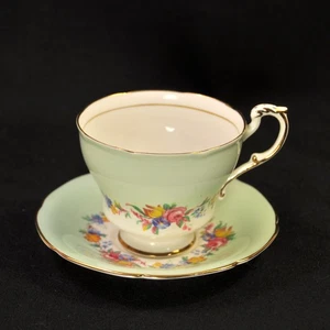 Paragon Cup & Saucer Double Warrant Floral Garland Green Band w/Gold 1938-1952 - Picture 1 of 24