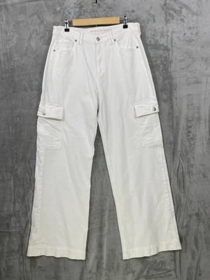 AMERICAN EAGLE SIZE 12 L WHITE SUPER HIGH RISE BAGGY WIDE LEG CARGO JEANS NWOT - Image 1 of 4