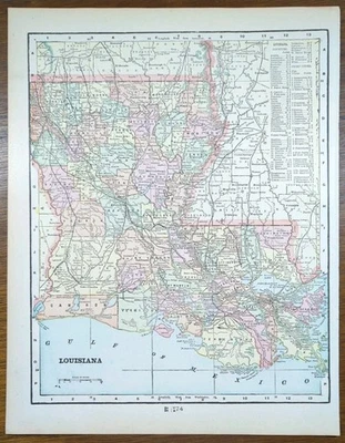 Vintage 1902 LOUISIANA Mapa 11"x14" Antigo Original NOVO ORLEANS LAKE CHARLES - Imagem 1 de 4