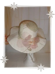 Chapeau Fantaisie Mariage Soirée Cocktail Sisal Ecru Fleurs Neuf - Imagen 1 de 4