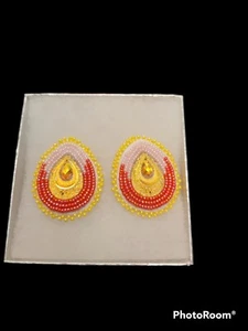 Native American Beaded Earrings Cabs Sunburst Colors - Picture 1 of 4
