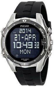 Pulsar PQ2003 Men's On the Go Digital Stainless Steel 100M Black Rubber Watch