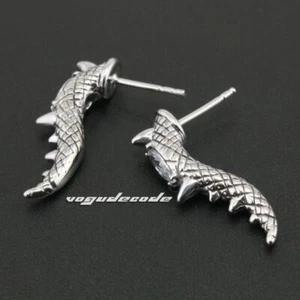 Stainless Steel White CZ Stone Claw Tail Punk Stud Earring 3Q008C - Picture 1 of 9