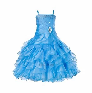 Organza Pleated Ruffled Flower girl dress Junior Bridesmaid Christmas Pageant - Picture 1 of 47