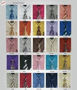 Men's Dress Shirt + Matching Tie + Handkerchief Set 25 Unique Colors SG21A - Picture 1 of 32