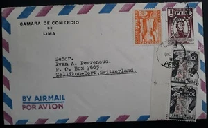 1944 Peru Airmail Chamber of Commerce Cover ties 4 stamps cancelled Lima - Bild 1 von 2