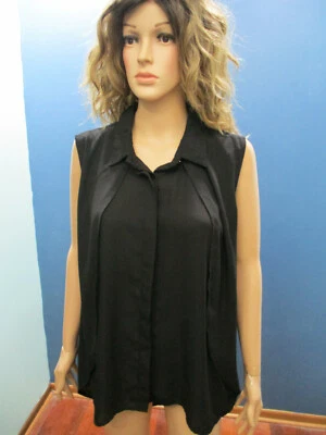 Blusa talla XL negra semi transparente con cuello abotonado de LINEA DOMANI Foto 1 de 4
