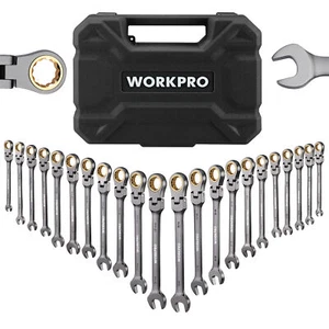 WORKPRO 22-Piece Flex-Head Ratcheting Wrench Set Metric 6-18mm & SAE 1/4-3/4" - Picture 1 of 9