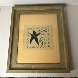 Handmade Cross Stitch Dads Are Dandy Wood Framed Glass Star Beige 17.5 x 14.5 In - Picture 1 of 6