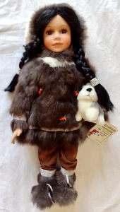 Vtg Alaskan Friends 18" Porcelain Doll w/ Native Beaded Parka & Ethnic Outfit - Picture 1 of 13