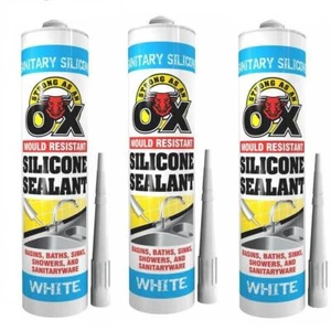 3X BLANCO RESISTENTE AL MOHO SELLADOR DE SILICONA SANITARIA BAÑO SELLADOR DE DUCHA 300ML - Imagen 1 de 2