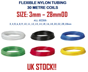 Metric Nylon Tube 30m Flexible Nylon Tube Hose Pneumatic Air Line Tubing 3-28mm - Picture 1 of 7