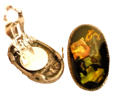 edel Ohr Clips silber Ohrclips schwarz grün Emaille ModeSchmuck NEU - Bild 1 von 2