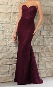 MoriLee Strapless Lace Trumpet Formal Gown Prom Dress Size 8 ~ Wine/Eggplant - Picture 1 of 19