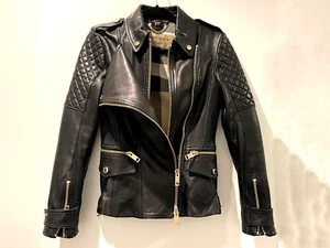 Authentic Burberry London Diamond Quilt Zip Black Lamb Skin Leather Jacket US-6 - Picture 1 of 24