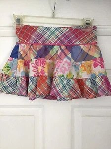 Ralph Lauren Girls Plaid & Floral Print Tiered Cotton Skirt Size 7 - Picture 1 of 4