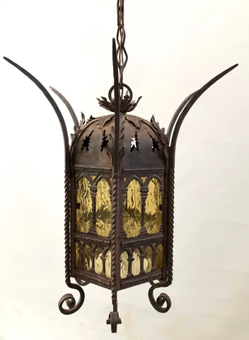 Spanish Revival Wrought Iron Pendant Hanging Light Antique Gothic Revival Lamp Cover