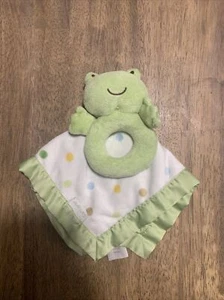 Carters Frog Green Lovey Satin Security Blanket Polka Dot Rattle Infant Baby - Picture 1 of 6