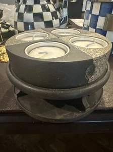 PartyLite Stone Puzzle Candle Holder Set RETIRED Ships Fast Grey Black Heavy - Picture 1 of 5