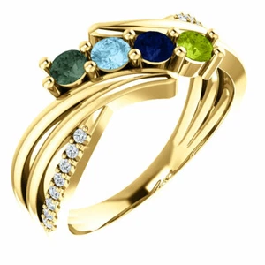 Family Mother's Ring 1-5 Stones 10K or 14K Solid Gold, Moms Jewelry Ring - Picture 1 of 24