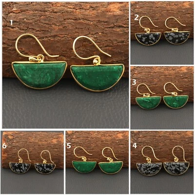 Brincos pendurados com moldura folheada a ouro obsidiana floco de neve malaquita formato D  - Imagem 1 de 4