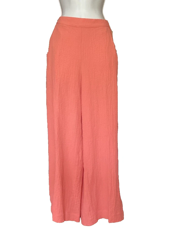 PANTALÓN PECK & PECK FÁCIL BREEZY GASA CINTURA ELÁSTICA PIERNA ANCHA CORAL QUEMADO - TALLA M Foto 1 de 4