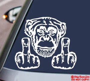 CHIMPANZEE MIDDLE FINGERS FLIP OFF ~ VINYL DECAL CAR REAR WINDOW BUMPER STICKER - Picture 1 of 2