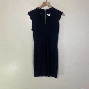 Helmut Lang Women Wool Blend Bodycon Mini Dress 4 Black Zip V Neck - Picture 1 of 10