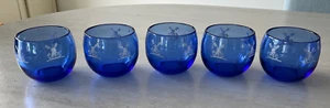 5 Hazel Atlas WINDMILLS Cobalt Blue 5-Ounce 2 1/2” Roly Poly Glasses Tumblers - Picture 1 of 10