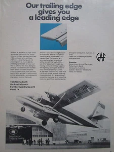 9/1972 PUB GAF GOVERNMENT AIRCRAFT FACTORIES AUSTRALIA NOMAD STOL AVION AD - Imagen 1 de 1