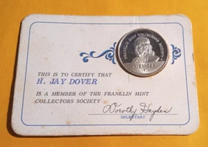 Franklin Mint Collector's Society 1971 - .925 Silber Münze/Medaille auf Karte - Bild 1 von 2