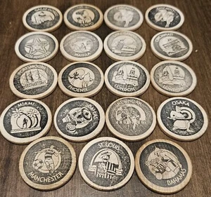 19 Vtg 25th ANNIVERSARY Playboy Club Wooden Nickels ~ 17 Are Different ~Our# B89 - Picture 1 of 16