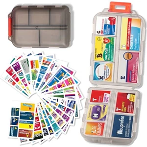 Pill Organizer with Medicine Labels Travel Daily Pill Container Case - Picture 1 of 8