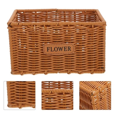  Imitation Rattan Woven Flower Basket Rustic Storage Woven Basket Rectangular - Image 1 of 4