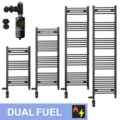 Dual Fuel 500 mm Wide Matt Black Towel Rail incl. Valves AF Thermostatic Heating - Image 1 of 4